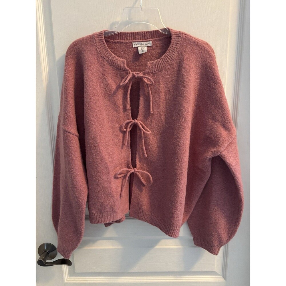 Sincerely Jules Rose Pink Cardigan feminine preppy wTie Accents XL